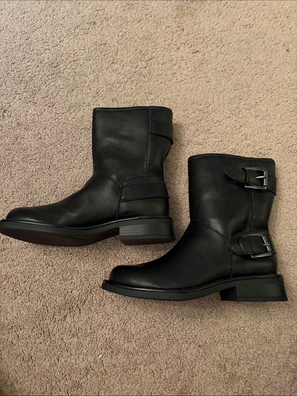 Zara Black Mid-Calf Buckle Moto Boots
